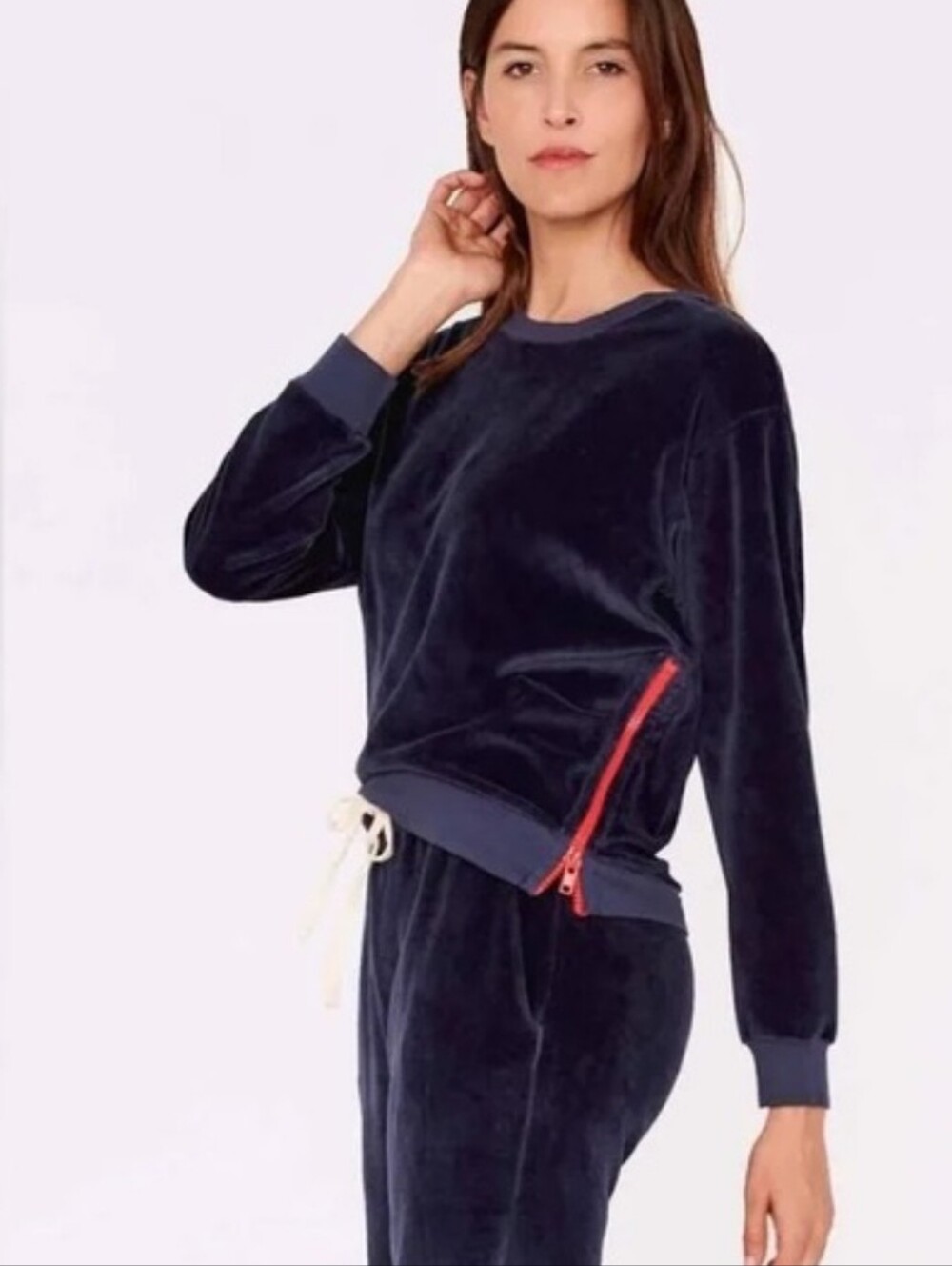 Sundry Navy Blue Velour Sweatshirt Red Side-Zip Size Sundry 2 (US Med) P2P 22"